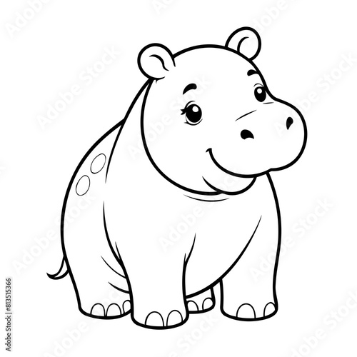 Vector illustration of a cute hippo drawing for colouring page