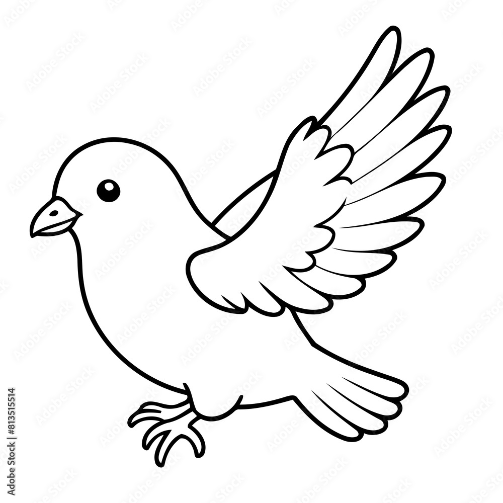 Fototapeta premium Cute vector illustration Pigeon doodle black and white for kids page