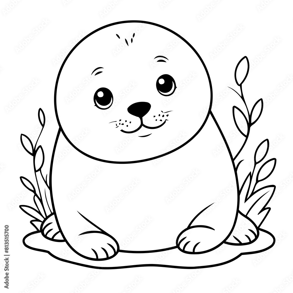 Vector illustration of a cute seal drawing for kids colouring page Vector illustration of a cute seal drawing for kids colouring page