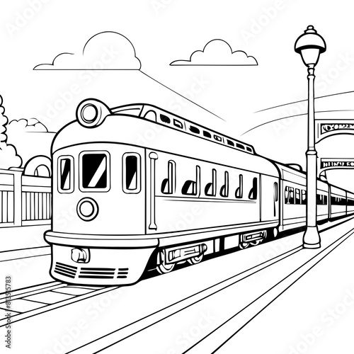 Cute vector illustration train drawing for kids colouring activity