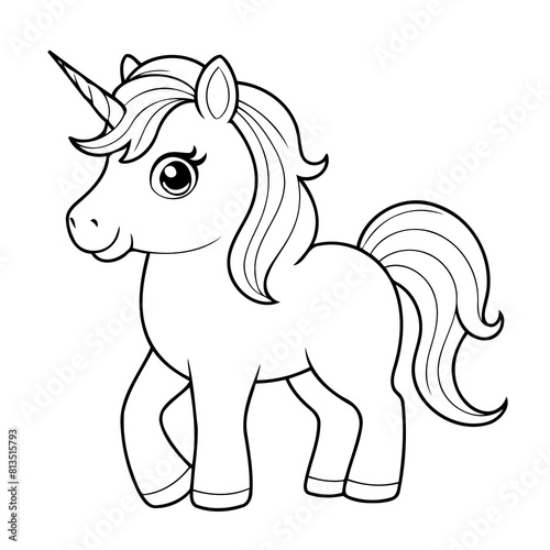 Vector illustration of a cute unicorn drawing for toddlers coloring activity