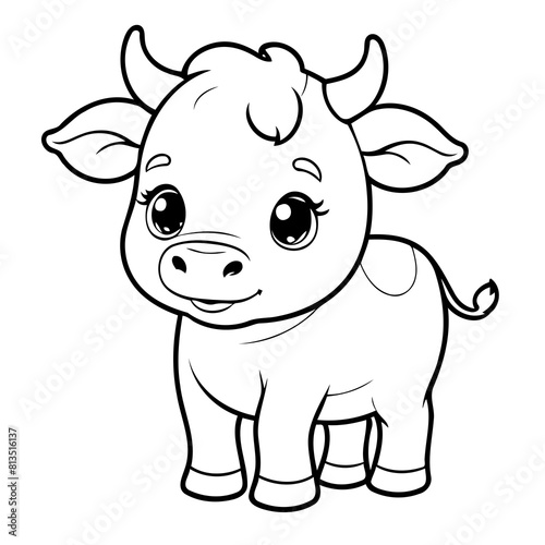 Cute vector illustration cow doodle black and white for kids page