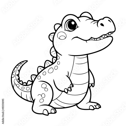 Vector illustration of a cute crocodile drawing for toddlers coloring activity