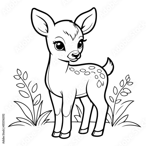 Vector illustration of a cute fawn doodle colouring activity for kids