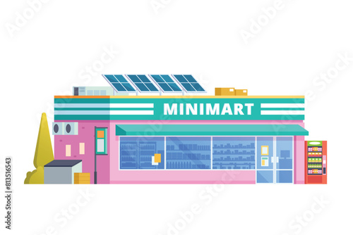 Vector illustration element of minimarket building, minimart and store building flat design style for city and background illustration