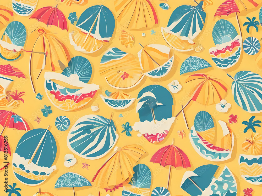Obraz premium Summer themed drawing illustration background pattern in yellow tones, Generative AI