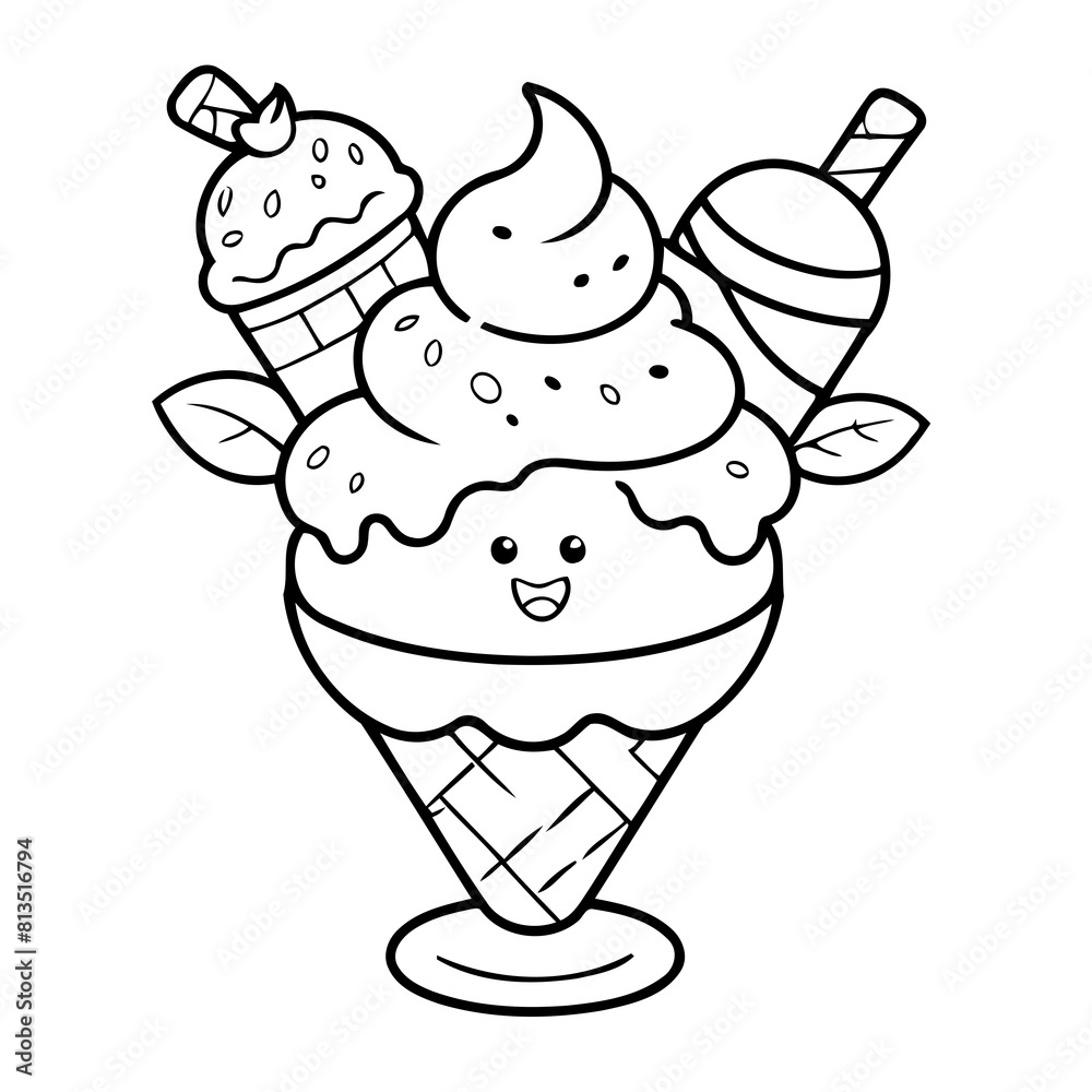 Cute vector illustration ice doodle black and white for kids page Cute vector illustration ice doodle black and white for kids page