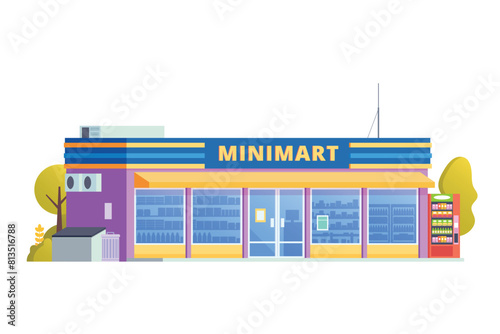 Vector illustration element of minimarket building, minimart and store building flat design style for city and background illustration