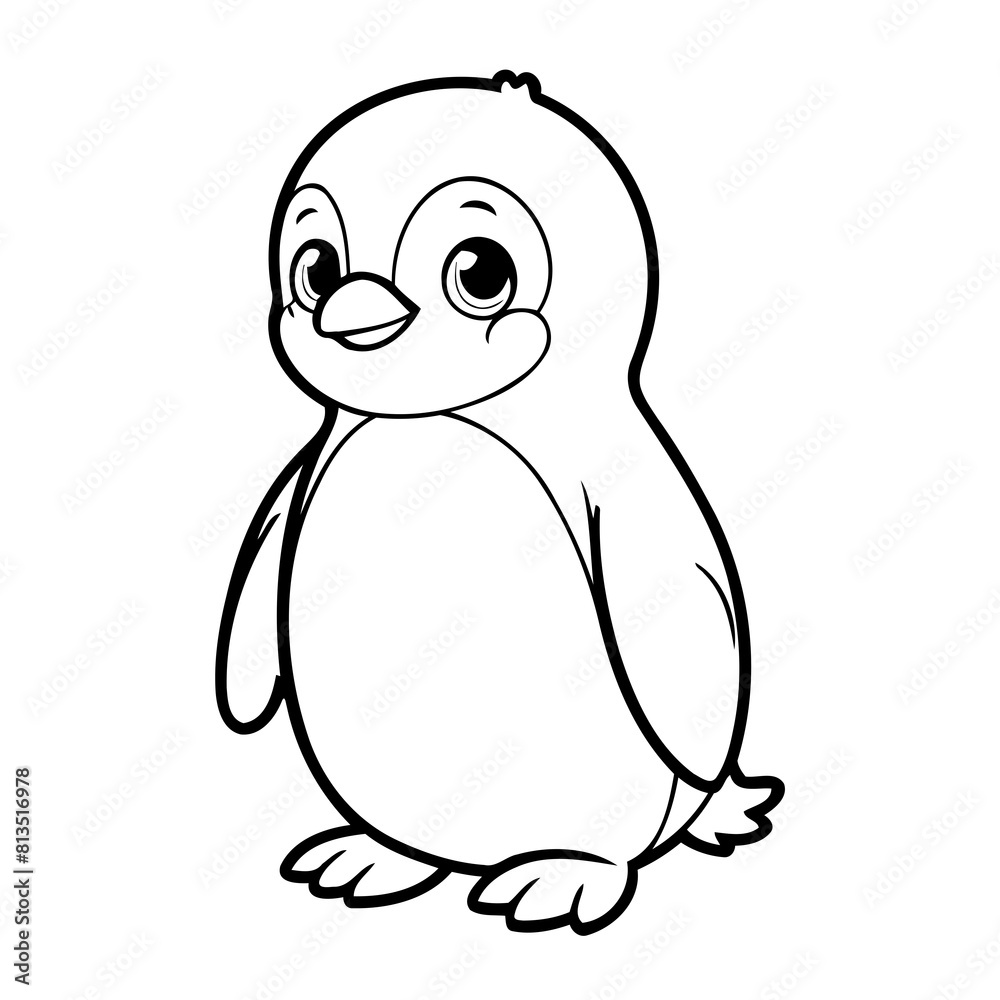 Fototapeta premium Simple vector illustration of Penguin for children colouring activity