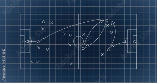 Image of game plan and squares over purple background