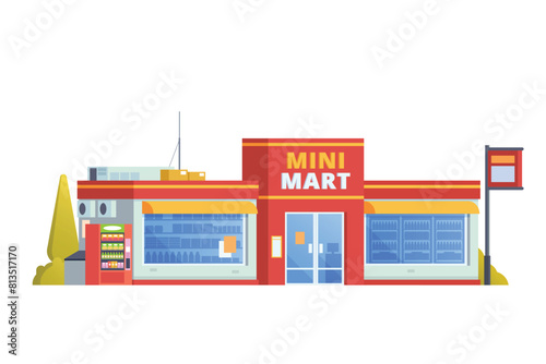 Vector illustration element of minimarket building, minimart and store building flat design style for city and background illustration