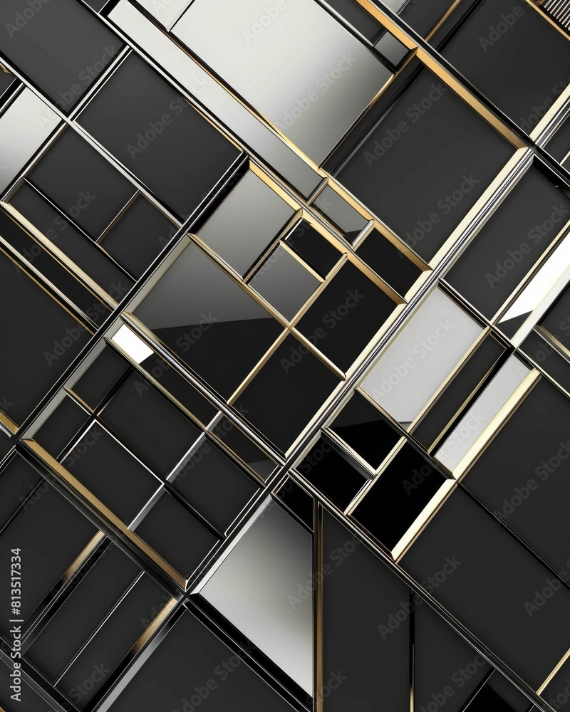 A black and white image with gold accents