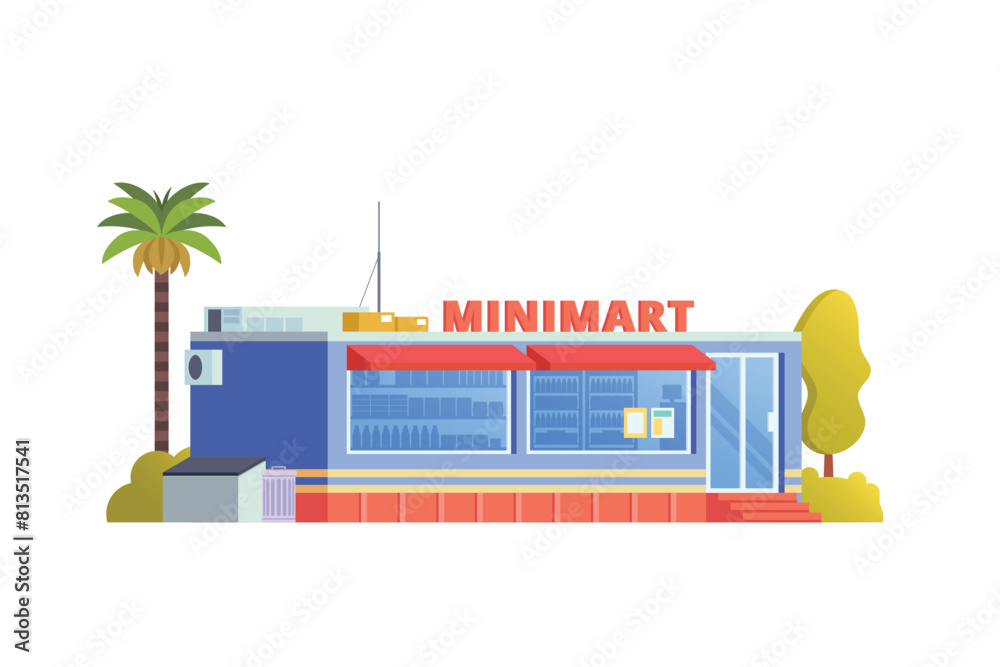 Fototapeta premium Vector illustration element of minimarket building, minimart and store building flat design style for city and background illustration