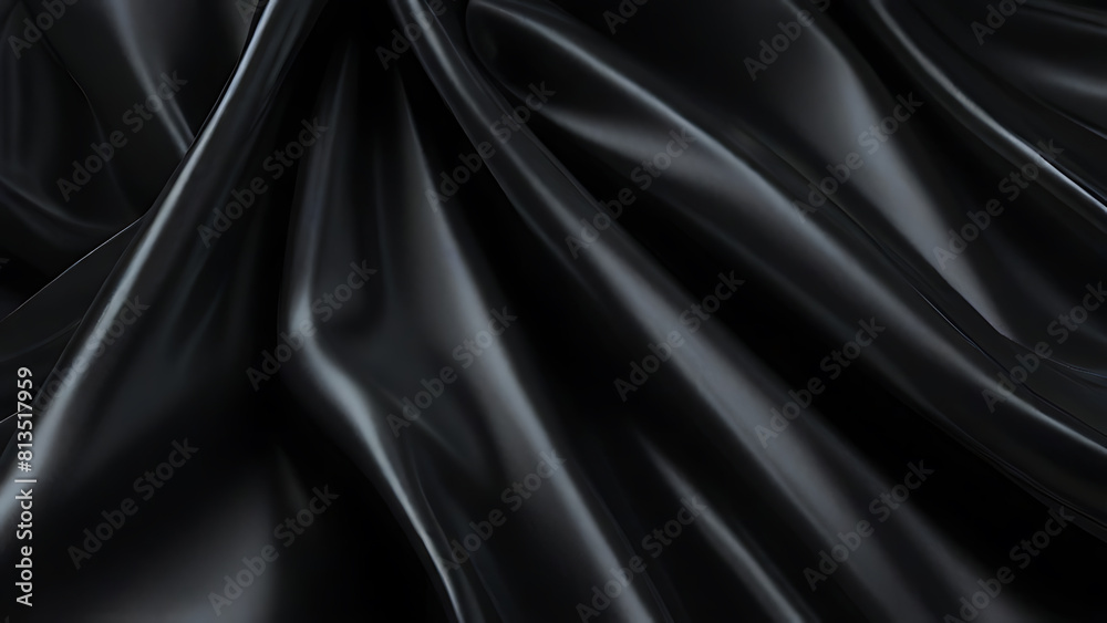 Fototapeta premium Abstract black crumpled plastic surface on dark background. Transparent plastic with stretched, wrinkled and folded texture. Generative AI.