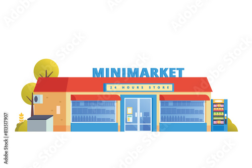 Vector illustration element of minimarket building, minimart and store building flat design style for city and background illustration