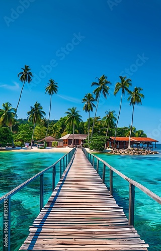Beautiful tropical resort hotel and island with beach and sea