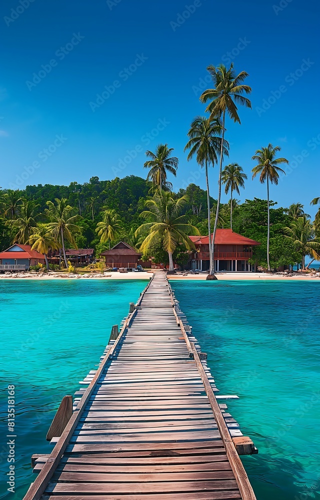 Beautiful tropical resort hotel and island with beach and sea
