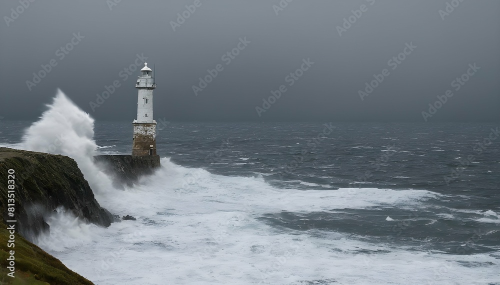 A solitary lighthouse standing sentinel against th