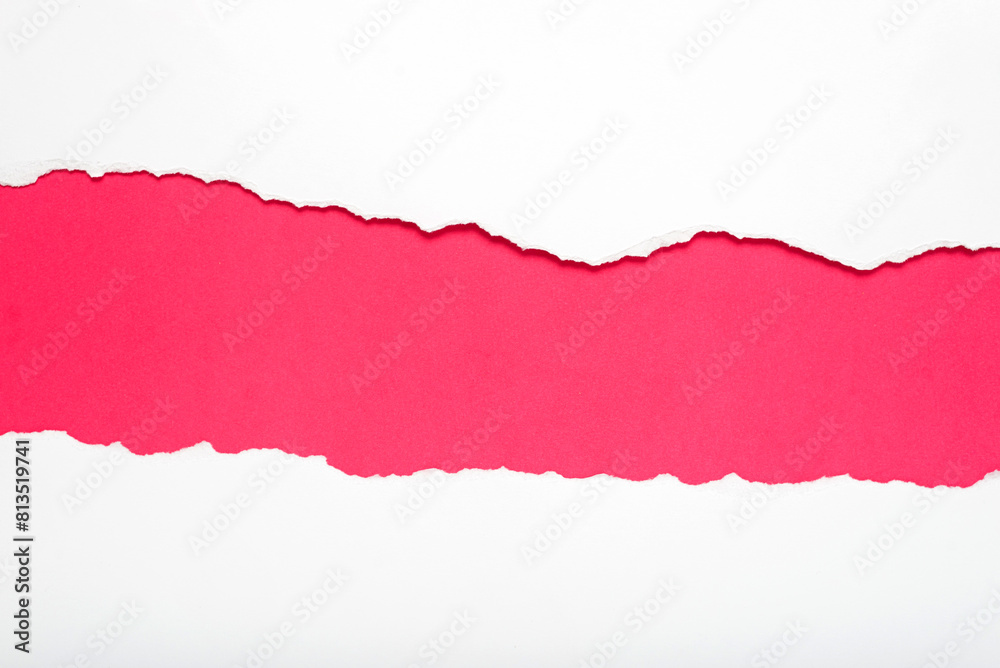 Torn white paper on dark pink background. Space for text. Torn white paper on dark pink background. Space for text.