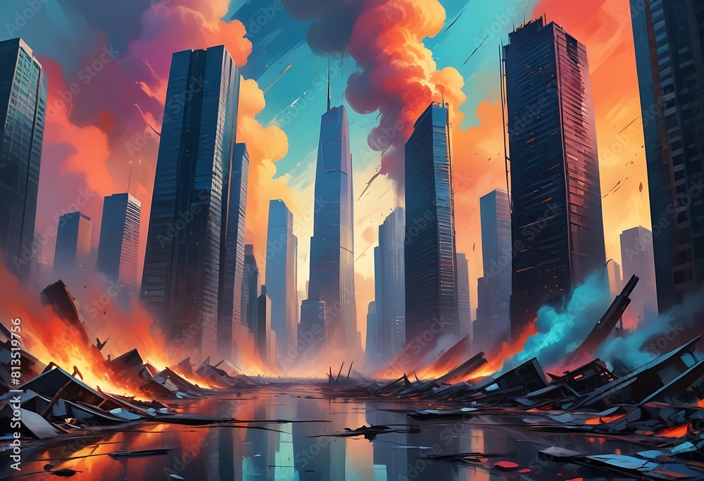 Destroyed City with Abandoned Town, Ruins Apocalypse, Deserted City ...