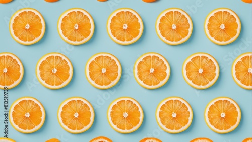 Pattern of orange slices on blue background