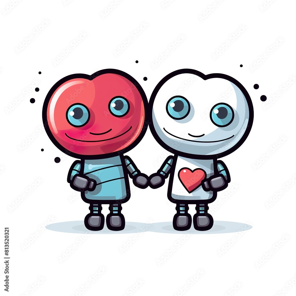 Fototapeta premium Two stick-figure robots forming a heart shape