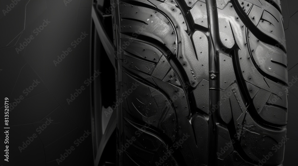 Close-up of a black tire tread pattern on a dark background Close-up of a black tire tread pattern on a dark background