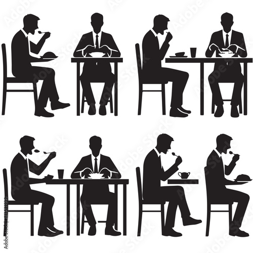 vector set silhouette of people eating in a simple style