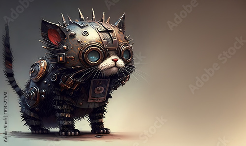 Cyberpunk cat. Cyber pet from future. Cartoon cat with helmet and goggles. photo