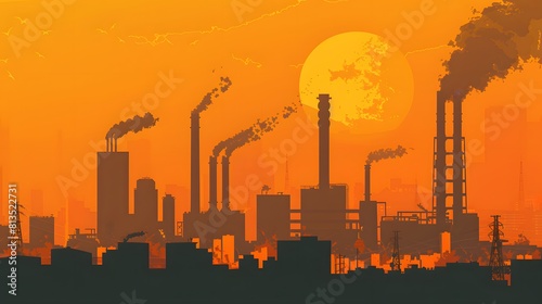 Sunset Cityscape with Industrial Silhouettes