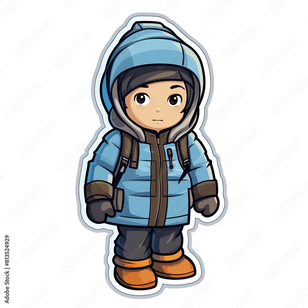 A stick-figure child bundled up in winter gear