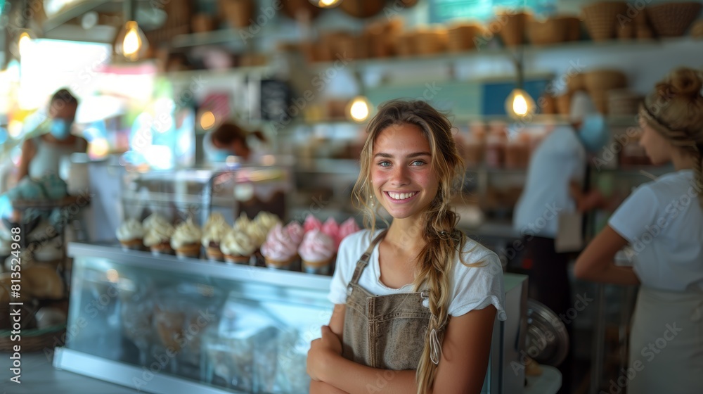 Portrait of a Young, Happy Saleswoman in a Bakery Filled With Delectable Pastries Portrait of a Young, Happy Saleswoman in a Bakery Filled With Delectable Pastries