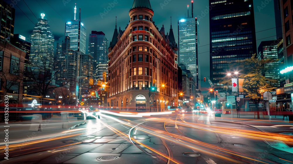 Obraz premium Bustling City Street at Night