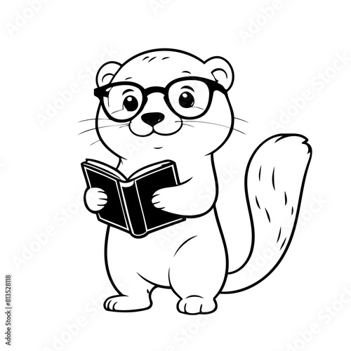 Vector illustration of a cute Otter doodle for toddlers colouring page