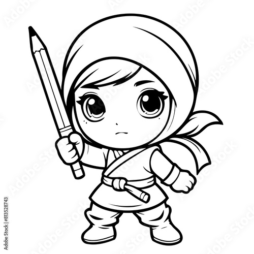 Simple vector illustration of Ninja drawing for toddlers book