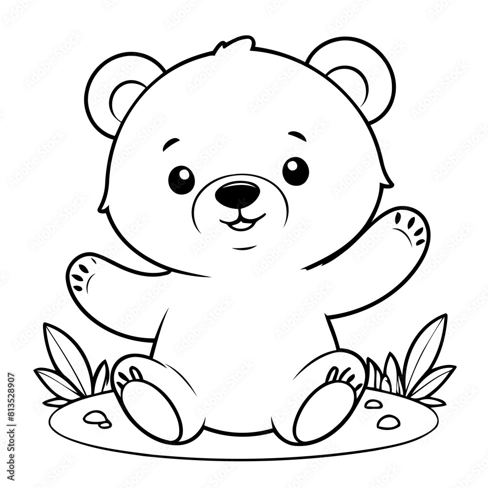 Obraz premium Vector illustration of a cute bear doodle colouring activity for kids