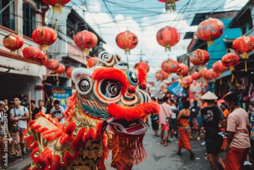 A dynamic clash of cultures and traditions in a vibrant street festival photo