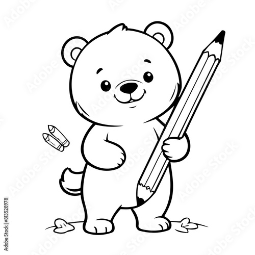 Vector illustration of a cute Bear doodle for toddlers coloring activity