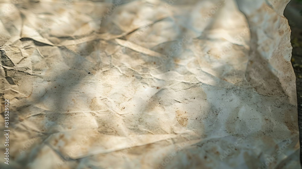 Fototapeta premium Blank aged paper sheet as old dirty frame background with dust and stains, Front view, Vintage and antique art, Old background with dust and dirty stains, Blank aged paper sheet