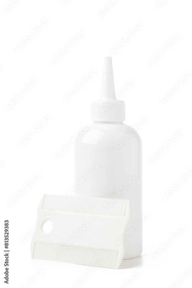 Cosmetic products and lice comb isolated on white background Cosmetic products and lice comb isolated on white background