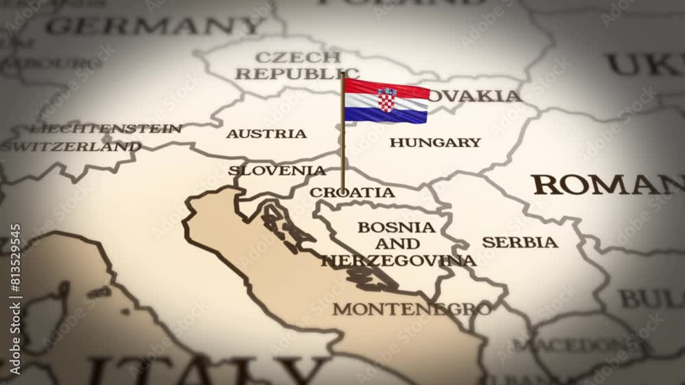 Croatia flag showing on world map with 3d rendering Croatia flag showing on world map with 3d rendering