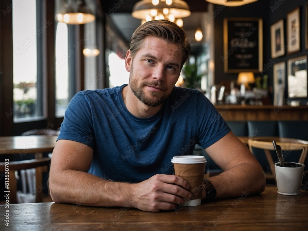man drinking coffee in cafe man drinking coffee in cafe
