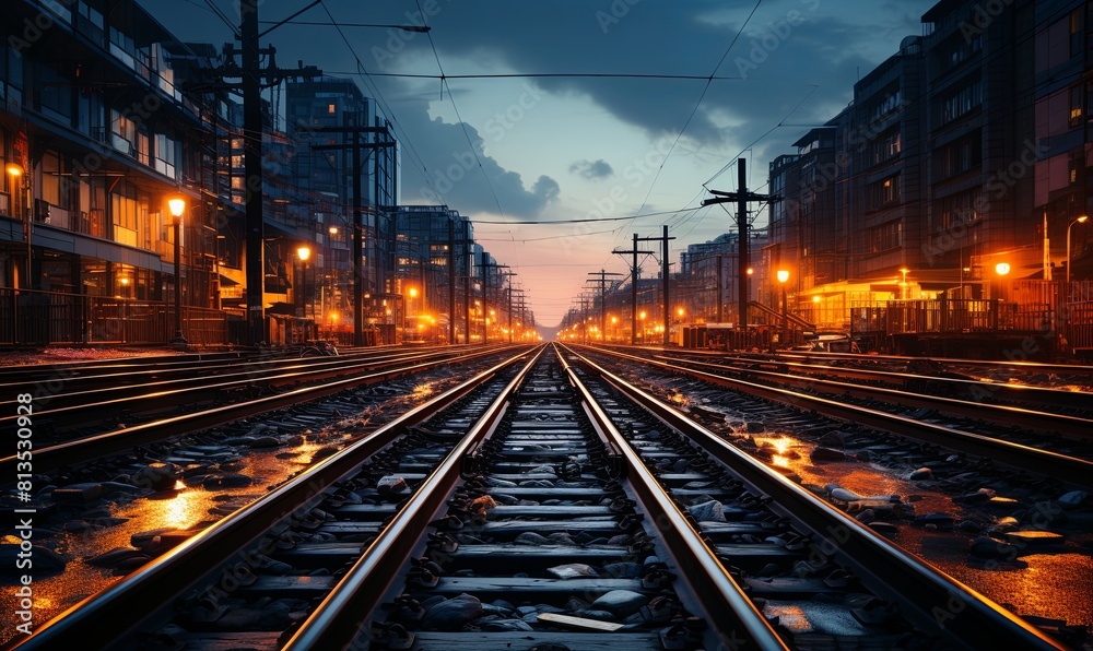 Train Track in City at Night Train Track in City at Night