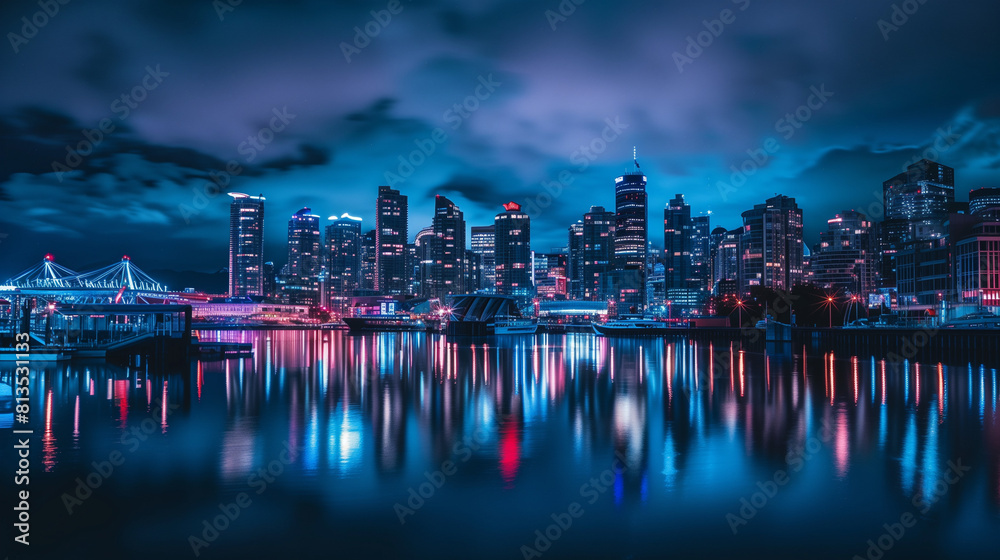 Fototapeta premium City Skyline Reflecting in Water at Night