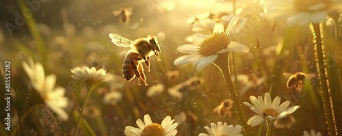Bees Pollinate Vibrant Dais...