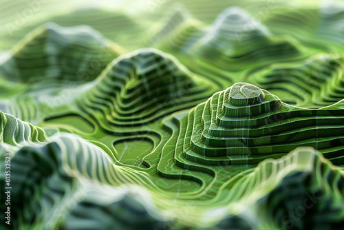 3D green contour layers Futuristic data Topographic contour map