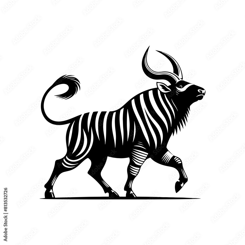 Obraz premium Minimalist Bongo Silhouette- Captured in Vibrant Vector Artistry- Illustration of Bongo- Vector Of Bongo.