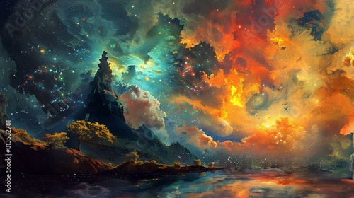 Vivid-Landscape-Dreamscape,sunset, colorful sky, surreal, fantasy world, digital art, moon,  #813532781