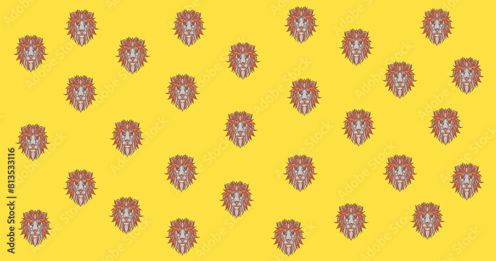 Image of lion heads over yellow background Image of lion heads over yellow background