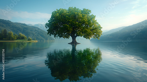 A Tree in a Lake , Beautiful Environment Design professional advertising photography 